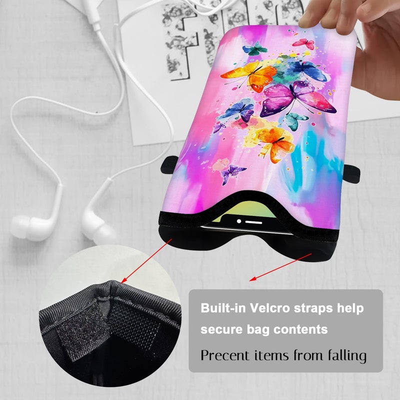 otilil Neoprene Cell Phone Sleeve Pouch Case Bag with Crossbody Strap Neck Lanyard for Women 7.1 X 3.9 in Tie Dye Butterfly - Image 3